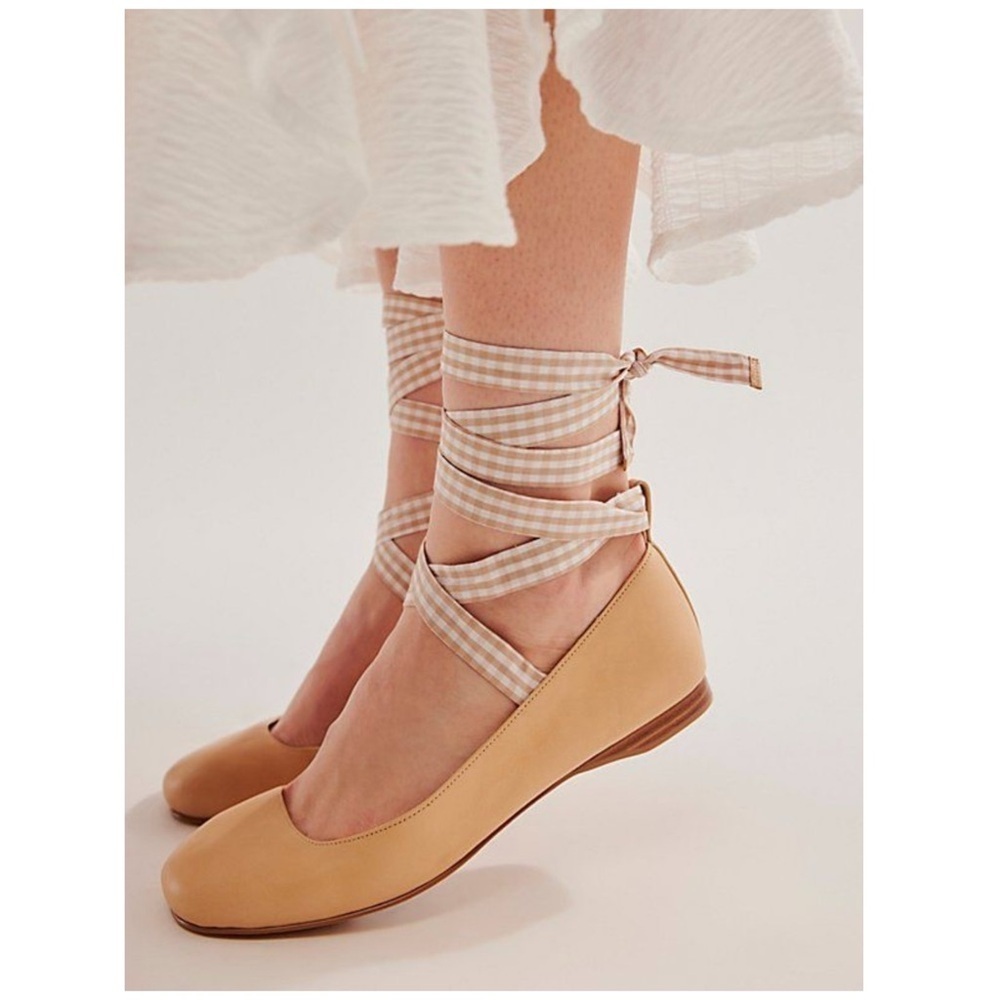 Free People Jeffrey Campbell That’s A Wrap Ballet Flats Tan Gingham Bow | 8
